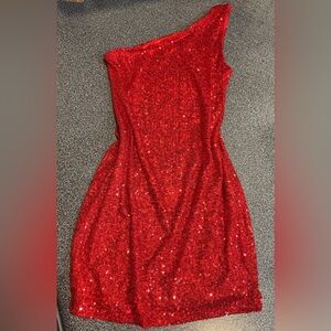 BB Dakota One Shoulder Red Sequin Dress